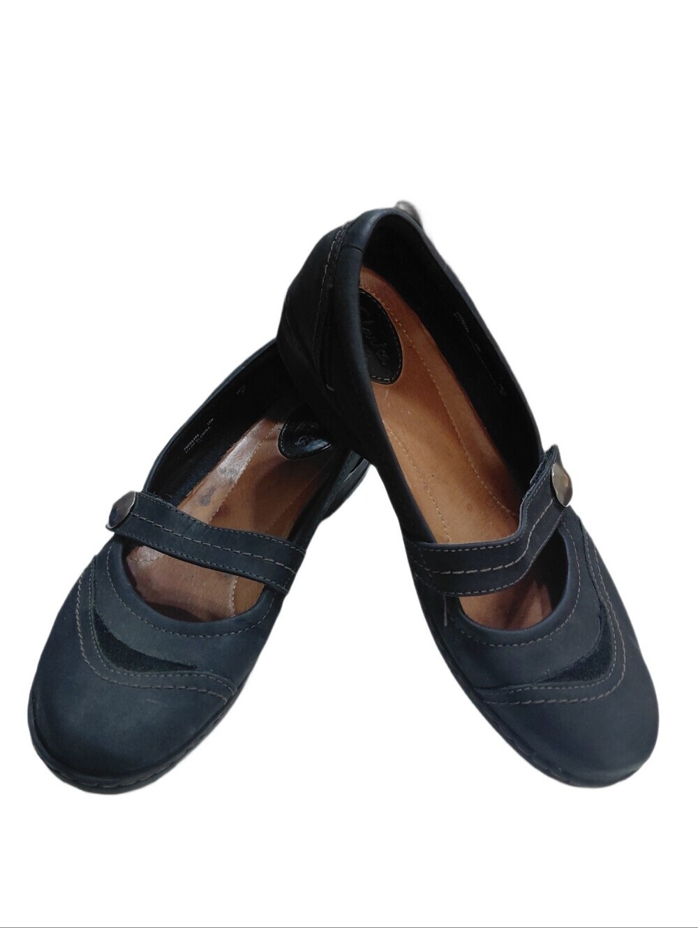 Clarks Carleigh Black Mary Jane Strap Flats Size 10 M Comfort Shoe